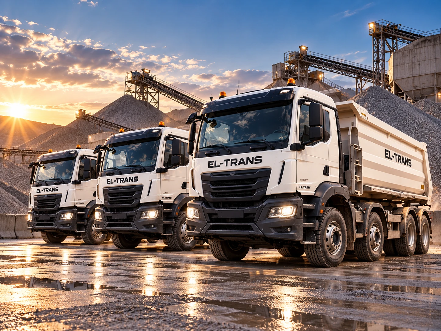 EL-TRANS trucks at sunset